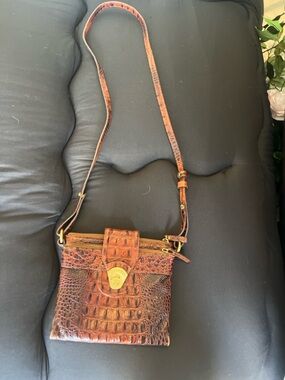 Brahmin Cognac Croc-Embossed Leather Crossbody Bag
